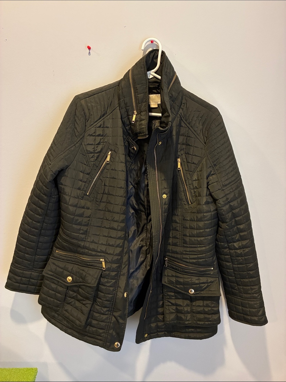 MICHAEL Michael Kors Black Quilted Puffer Jacket with Gold Hardware